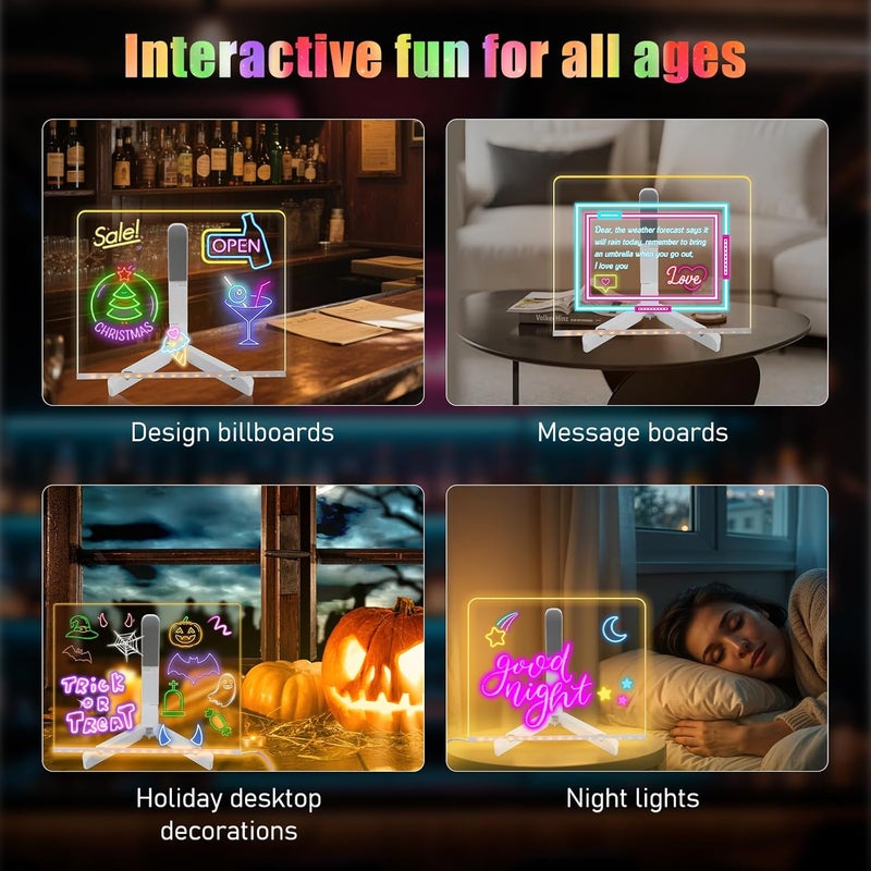AUJ Led Note Board with Colors, Light Up Acrylic Message Board, Glowing Acrylic Dry Erase Board with Light, Led Boards to Write On, Led Writing Board Led Drawing Board (Medium 7.9 * 7.9 inches) - Image 3